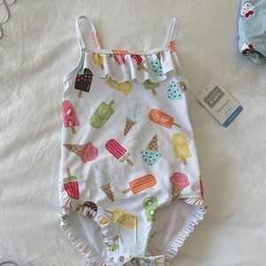 Hudson Baby White Toddler Swimsuit with Colorful Ice Cream Print